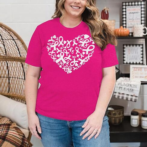 Plus Size Women's Breast Cancer Shirts Pink Ribbon Breast Cancer Awareness T-Shirts Spread The Hope Short Sleeved Top in Kuwait