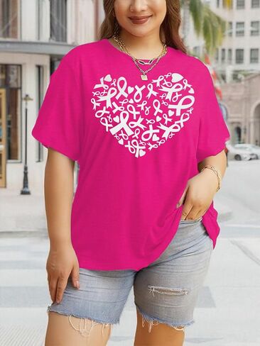 Plus Size Women's Breast Cancer Shirts Pink Ribbon Breast Cancer Awareness T-Shirts Spread The Hope Short Sleeved Top in Kuwait