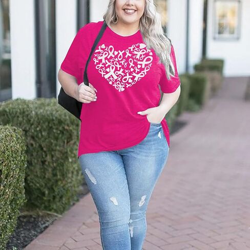 Plus Size Women's Breast Cancer Shirts Pink Ribbon Breast Cancer Awareness T-Shirts Spread The Hope Short Sleeved Top in Kuwait