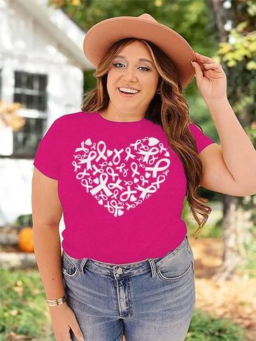 Plus Size Women's Breast Cancer Shirts Pink Ribbon Breast Cancer Awareness T-Shirts Spread The Hope Short Sleeved Top in Kuwait