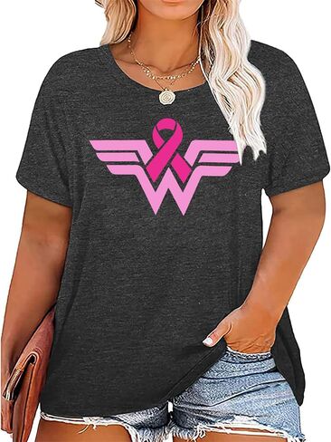 Plus Size Women's Breast Cancer Shirts Pink Ribbon Breast Cancer Awareness T-Shirts Spread The Hope Short Sleeved Top in Kuwait