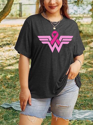 Plus Size Women's Breast Cancer Shirts Pink Ribbon Breast Cancer Awareness T-Shirts Spread The Hope Short Sleeved Top in Kuwait