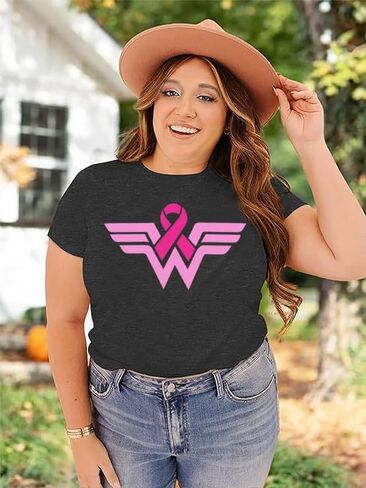 Plus Size Women's Breast Cancer Shirts Pink Ribbon Breast Cancer Awareness T-Shirts Spread The Hope Short Sleeved Top in Kuwait