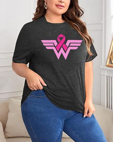 Plus Size Women's Breast Cancer Shirts Pink Ribbon Breast Cancer Awareness T-Shirts Spread The Hope Short Sleeved Top in Kuwait