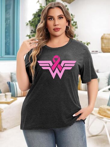 Plus Size Women's Breast Cancer Shirts Pink Ribbon Breast Cancer Awareness T-Shirts Spread The Hope Short Sleeved Top in Kuwait