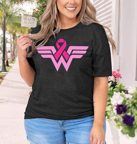 Plus Size Women's Breast Cancer Shirts Pink Ribbon Breast Cancer Awareness T-Shirts Spread The Hope Short Sleeved Top in Kuwait