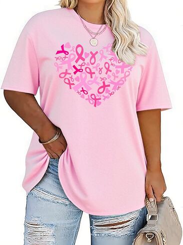Plus Size Women's Breast Cancer Shirts Pink Ribbon Breast Cancer Awareness T-Shirts Spread The Hope Short Sleeved Top in Kuwait