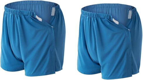 2-Pack Tear Away Post Surgery Boxers Briefs for Men, Full Open Stick-on Briefs, Disabled Adaptive Underwear, W37 Blue in Saudi Arabia