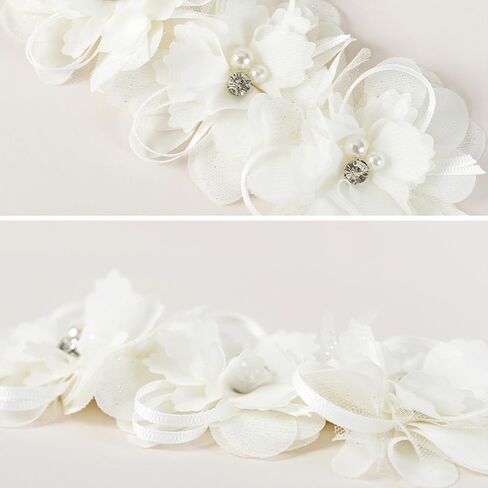 Baby Girl Lace Headbands with BowKnot Flowers Christening Baptism Headband Elastic Floral Hairbands Soft Lace Hair Accessory Newborn Infant Toddler for Birthday Party (Pearl Wide, One Size) in Kuwait