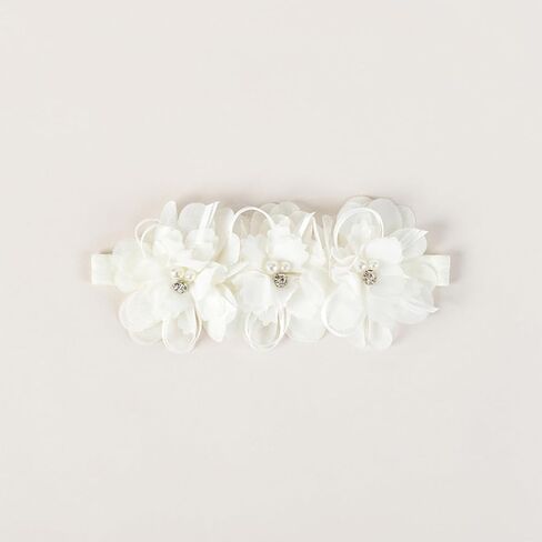 Baby Girl Lace Headbands with BowKnot Flowers Christening Baptism Headband Elastic Floral Hairbands Soft Lace Hair Accessory Newborn Infant Toddler for Birthday Party (Pearl Wide, One Size) in Kuwait