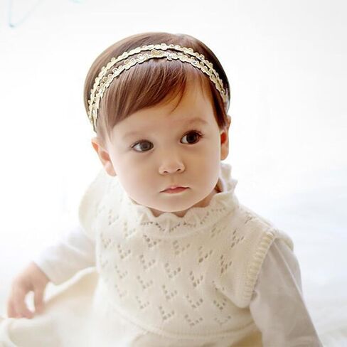 Baby Girl Lace Headbands with BowKnot Flowers Christening Baptism Headband Elastic Floral Hairbands Soft Lace Hair Accessory Newborn Infant Toddler for Birthday Party (Pearl Wide, One Size) in Kuwait