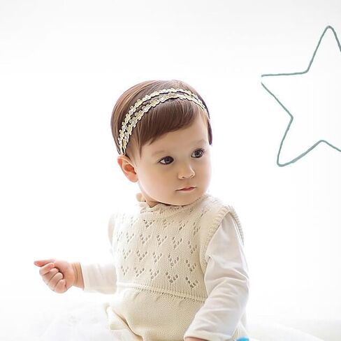 Baby Girl Lace Headbands with BowKnot Flowers Christening Baptism Headband Elastic Floral Hairbands Soft Lace Hair Accessory Newborn Infant Toddler for Birthday Party (Pearl Wide, One Size) in Kuwait