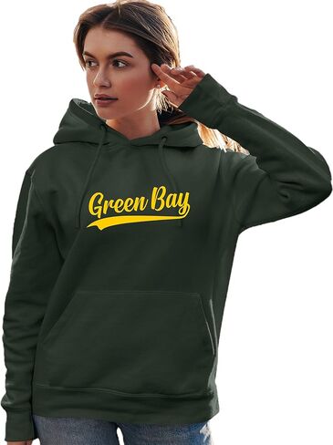 كنزة بغطاء للرأس من Go All Out City Of Green Bay Wisconsin Pride Fashion Script للرجال والنساء in Saudi Arabia