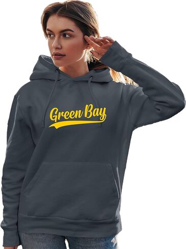 كنزة بغطاء للرأس من Go All Out City Of Green Bay Wisconsin Pride Fashion Script للرجال والنساء in Saudi Arabia