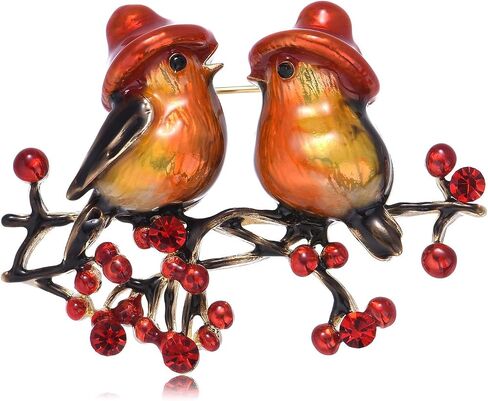 Christmas Bird Couple Brooch, Festive Berries & Birds Pin in Saudi Arabia