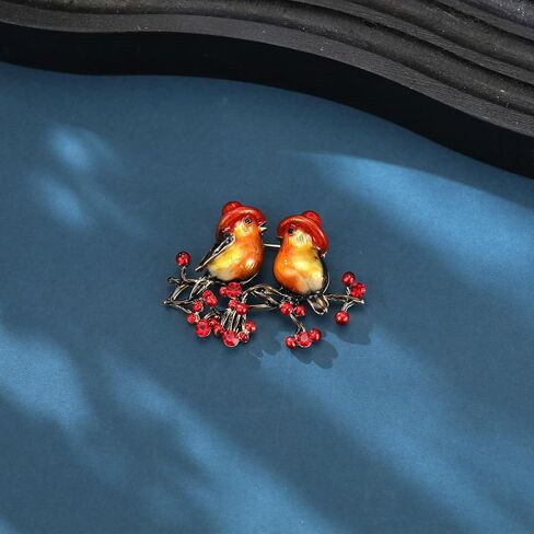 Christmas Bird Couple Brooch, Festive Berries & Birds Pin in Saudi Arabia