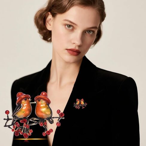 Christmas Bird Couple Brooch, Festive Berries & Birds Pin in Saudi Arabia
