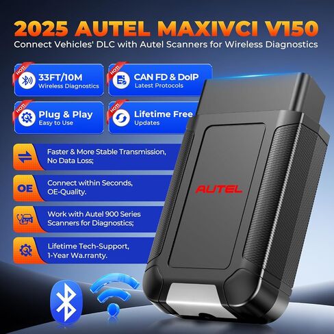 Autel Original MaxiVCI V150 VCI150 Obd2 محول بلوتوث، 2025 VCI 150 واجهة اتصال لاسلكية للسيارة، يعمل مع ماسح ضوئي تشخيصي Autel MK900BT MP900BT MP900Z-BT MP900TS MK900TS MX900TS TS900 in Saudi Arabia