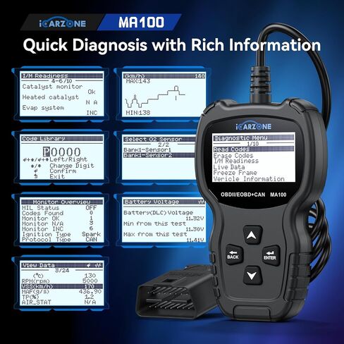 الماسح الضوئي obd2 MA100 قارئ رمز السيارة الاحترافي obdii أداة المسح الضوئي لفحص ضوء المحرك وقراءة رموز أخطاء المحرك الواضحة لجميع مركبات بروتوكول obd2 لعام 1996 والأحدث وسهولة استخدام التوصيل والتشغيل in Saudi Arabia