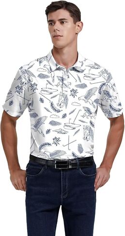 Men's-Polo-Shirts Dry Fit Casual Moisture Wicking Short Sleeve Summer Golf Floral Shirts in Saudi Arabia