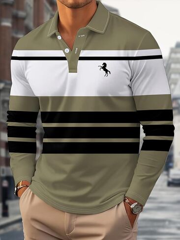 Men's Polo Shirts Golf Long Sleeve Collared Shirt Striped Performance Dry Fit, S-2XL in Saudi Arabia