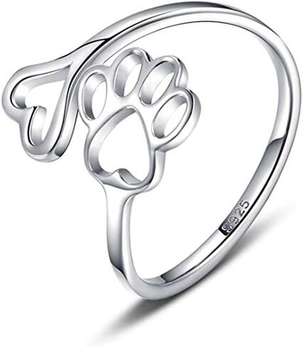 Dog Cat Paw Print Love Heart Ring Opening Adjustable Ring Pet Animal Claw Ring Jewelry for Women Men in Saudi Arabia
