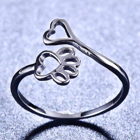 Dog Cat Paw Print Love Heart Ring Opening Adjustable Ring Pet Animal Claw Ring Jewelry for Women Men in Saudi Arabia
