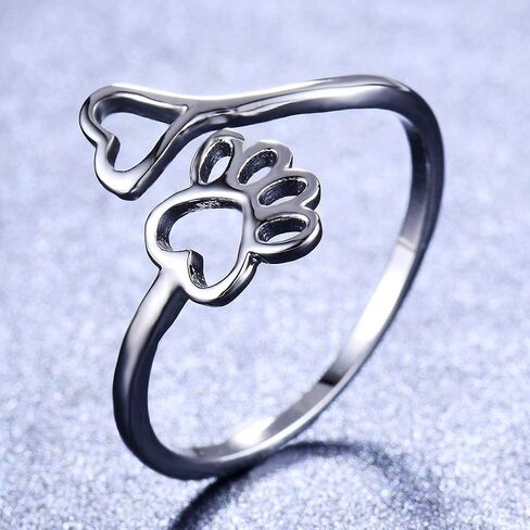 Dog Cat Paw Print Love Heart Ring Opening Adjustable Ring Pet Animal Claw Ring Jewelry for Women Men in Saudi Arabia
