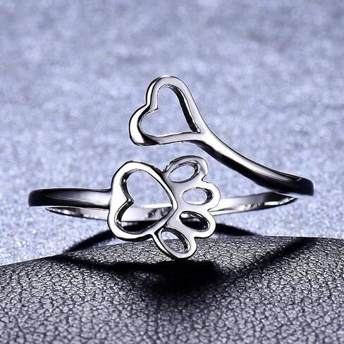 Dog Cat Paw Print Love Heart Ring Opening Adjustable Ring Pet Animal Claw Ring Jewelry for Women Men in Saudi Arabia