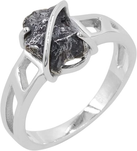 خاتم نيزك من الفضة الإسترليني عيار 925 - مجوهرات أحجار كريمة نيزكية خشنة طبيعية للرجال والنساء in Kuwait