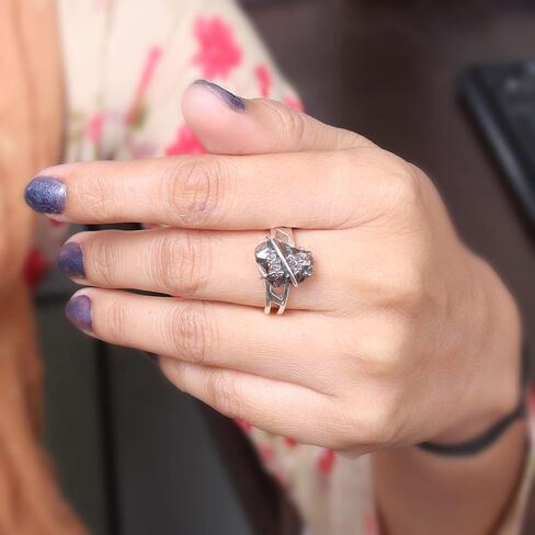 خاتم نيزك من الفضة الإسترليني عيار 925 - مجوهرات أحجار كريمة نيزكية خشنة طبيعية للرجال والنساء in Kuwait