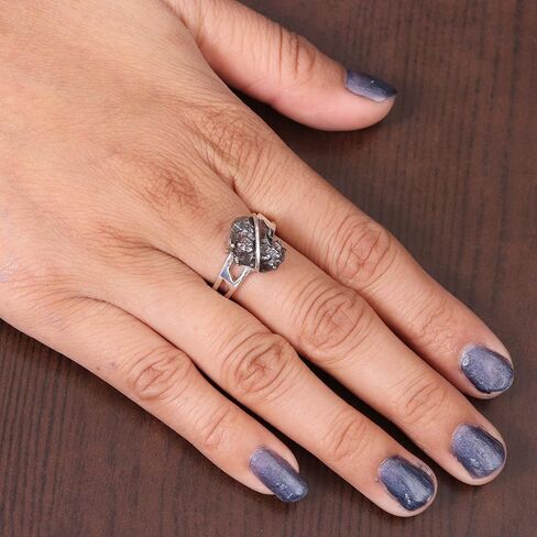 خاتم نيزك من الفضة الإسترليني عيار 925 - مجوهرات أحجار كريمة نيزكية خشنة طبيعية للرجال والنساء in Kuwait