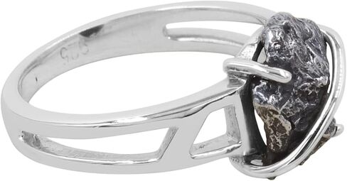 خاتم نيزك من الفضة الإسترليني عيار 925 - مجوهرات أحجار كريمة نيزكية خشنة طبيعية للرجال والنساء in Kuwait