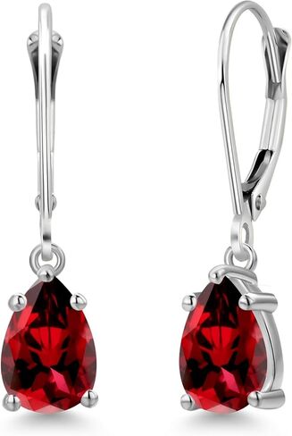 أقراط متدلية على شكل دمعة من الذهب الأبيض عيار 14 قيراط من Gem Stone King وحجر الميلاد والأحجار الكريمة للنساء | شكل كمثرى 8 × 5 مم in Saudi Arabia