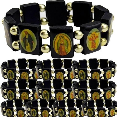 12 PCS Saint Bracelets Baptism Favors Christen Give Away Memorial Gift Unisex wooden bracelet multiple saints Virgins in Saudi Arabia
