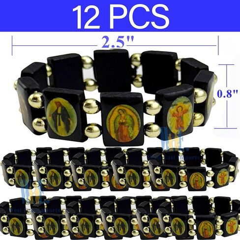 12 PCS Saint Bracelets Baptism Favors Christen Give Away Memorial Gift Unisex wooden bracelet multiple saints Virgins in Saudi Arabia