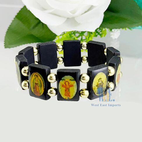 12 PCS Saint Bracelets Baptism Favors Christen Give Away Memorial Gift Unisex wooden bracelet multiple saints Virgins in Saudi Arabia