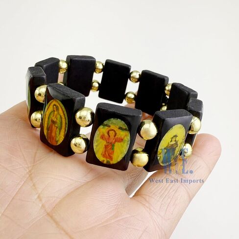 12 PCS Saint Bracelets Baptism Favors Christen Give Away Memorial Gift Unisex wooden bracelet multiple saints Virgins in Saudi Arabia
