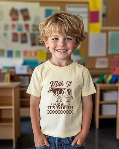 تي شيرت للأطفال الصغار للأطفال الأولاد والبنات تي شيرت صيفي مطبوع عليه حروف حيوانات مضحكة ملابس قطنية لطيفة 2T-8Y in Kuwait