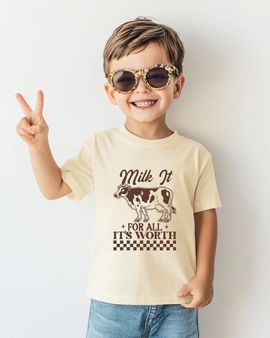 تي شيرت للأطفال الصغار للأطفال الأولاد والبنات تي شيرت صيفي مطبوع عليه حروف حيوانات مضحكة ملابس قطنية لطيفة 2T-8Y in Kuwait