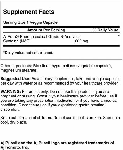 سوانسون حمض أميني Ajipure N-Acetyl-L-Cysteine ​​درجة صيدلانية 600 ملليجرام 60 كبسولة نباتية in Saudi Arabia