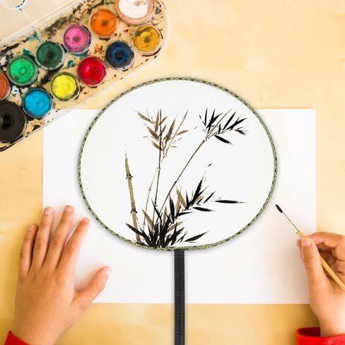 Alipis Chinese Round Hand Fan 10pcs Blank Chinese Style Silk Fan DIY Ancient Handheld Palace Paddle Fan with Tassel for DIY Art Craft in Kuwait