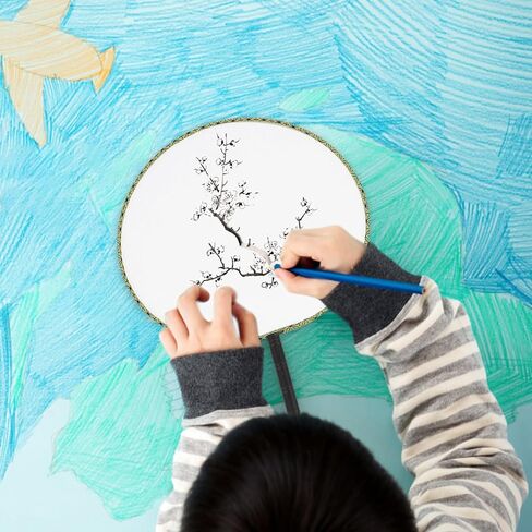 Alipis Chinese Round Hand Fan 10pcs Blank Chinese Style Silk Fan DIY Ancient Handheld Palace Paddle Fan with Tassel for DIY Art Craft in Kuwait