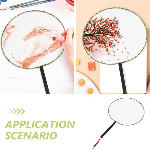 Alipis Chinese Round Hand Fan 10pcs Blank Chinese Style Silk Fan DIY Ancient Handheld Palace Paddle Fan with Tassel for DIY Art Craft in Kuwait