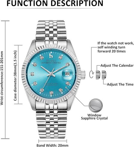 ساعة BUREI الرجالية الأوتوماتيكية الفاخرة بدرجتين من الفولاذ المقاوم للصدأ ساعات المعصم ذاتية اللف in Kuwait