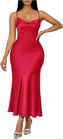 Floerns Women's Satin Cowl Neck Long Dress Draped Criss Cross Backless Sexy Party Club Maxi Dresses in Saudi Arabia