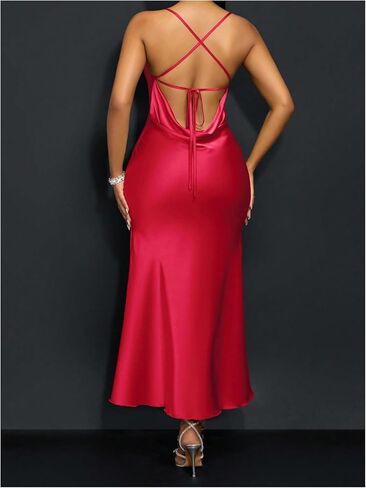 Floerns Women's Satin Cowl Neck Long Dress Draped Criss Cross Backless Sexy Party Club Maxi Dresses in Saudi Arabia