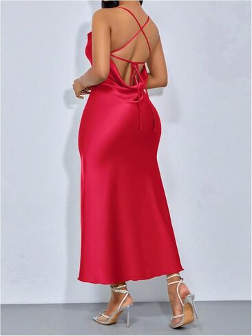 Floerns Women's Satin Cowl Neck Long Dress Draped Criss Cross Backless Sexy Party Club Maxi Dresses in Saudi Arabia