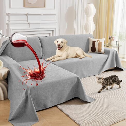 Deep Dream Sectional Couch Covers, 2 Pieces 100% Waterproof L Shaped Sofa Cover, Non Slip Couch Cover for Dogs Cats Washable, Pet Friendly Sofa Slipcovers Furniture Protector (X-Large, Light Grey) in Kuwait