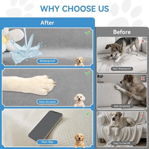 Deep Dream Sectional Couch Covers, 2 Pieces 100% Waterproof L Shaped Sofa Cover, Non Slip Couch Cover for Dogs Cats Washable, Pet Friendly Sofa Slipcovers Furniture Protector (X-Large, Light Grey) in Kuwait